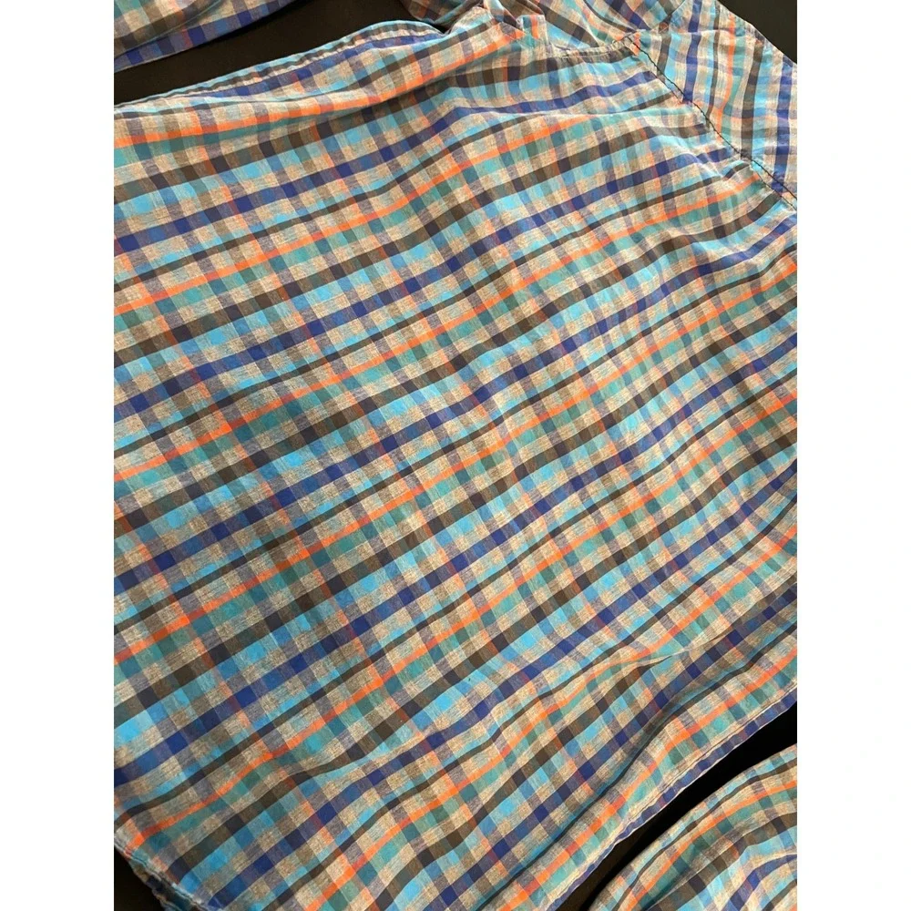 Columbia Mens Plaid Button Down Shirt Blue Orange Long Sleeve Flannel Size M